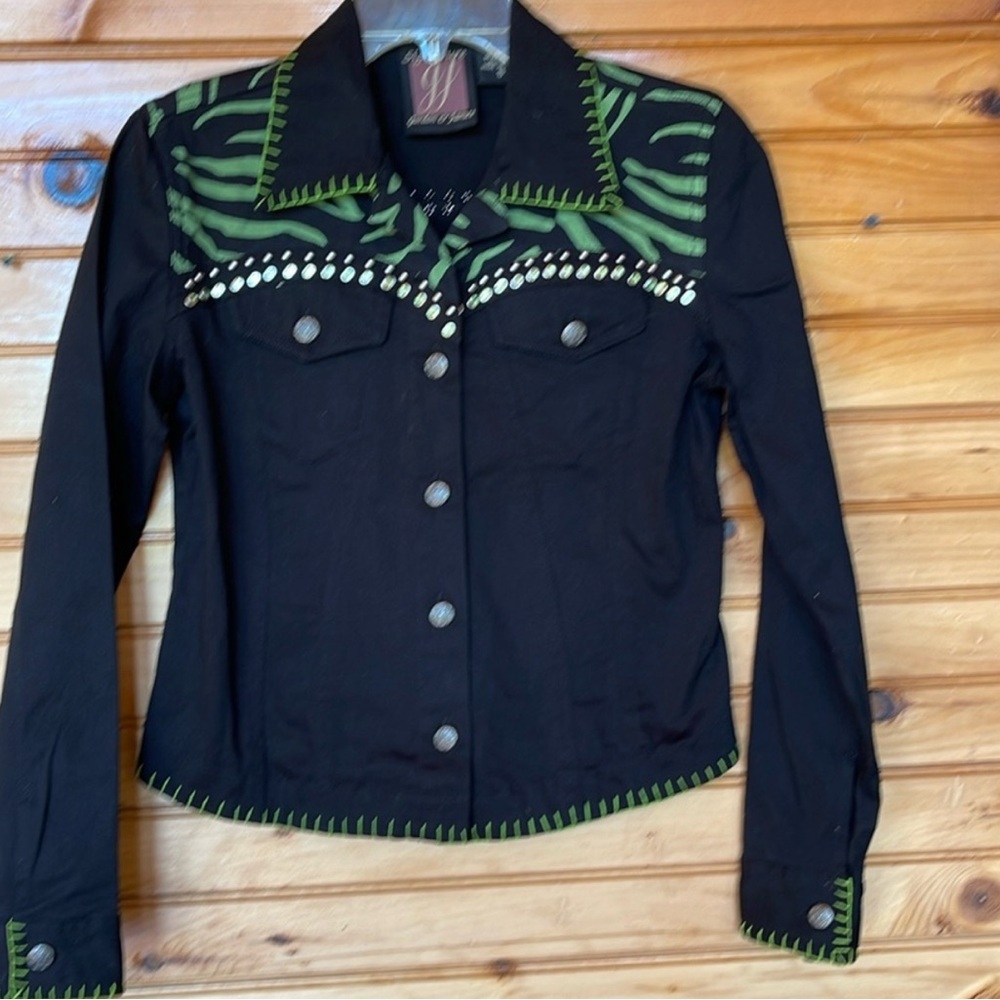 🚩 Signature Gordon & James Jacket Embellished Studded Green Zebra Striped 
Small